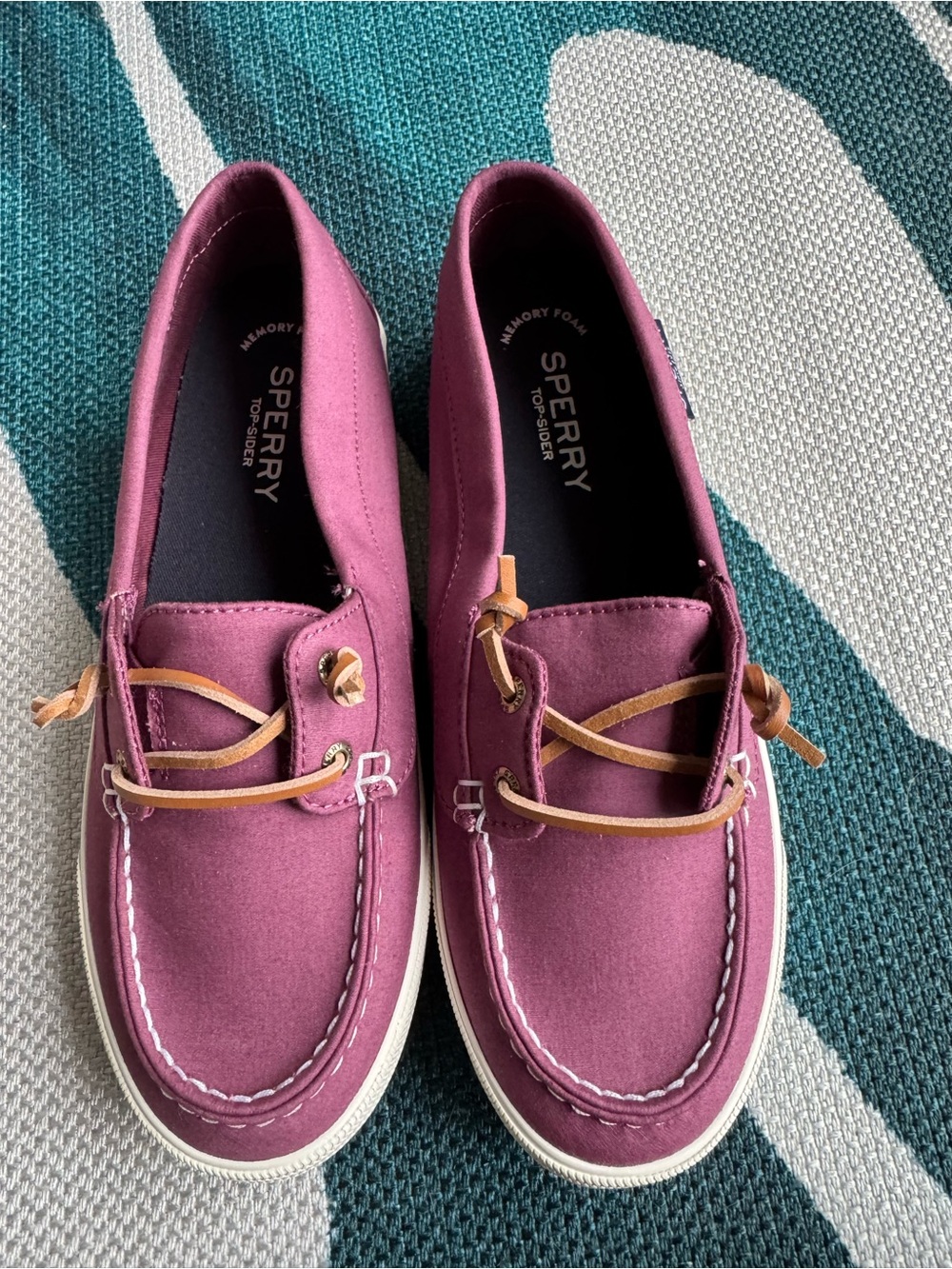Sperry Women's Lounge Away Canvas Boat Shoes Purple with Tan Laces